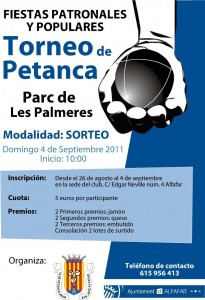 Cartel Torneo de Petanca 2011 del Club San Jose de Alfafar
